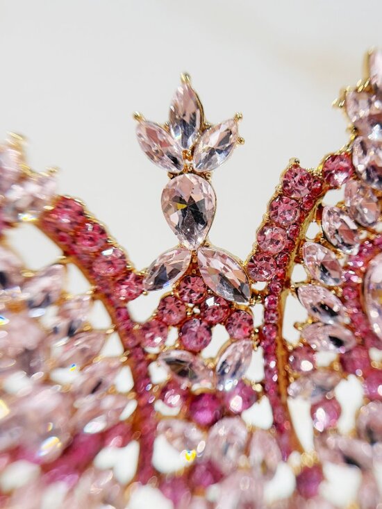 Pink Crystal Crown, Gold Rhinestone Tiara, Birthday Princess Tiara, Prom Tiara main image 4